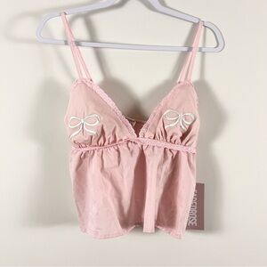 NWT Faded Rose Womens Pink Lace Trim Camisole Bow Large Y2K Coquette Babydoll